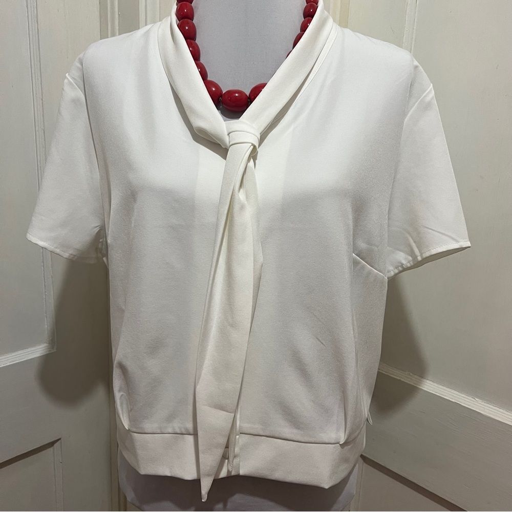 Belle Poque Retro Rockabilly Blouse Womens 2XL Plus Size Pin Up Girl White Tie